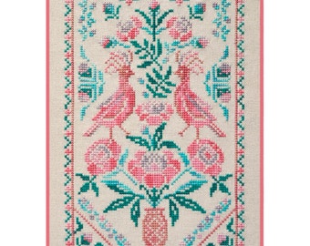 DIY Counted Cross Stitch Kit, Peony Flower Primitive Sampler, Art crafts Needlework kit