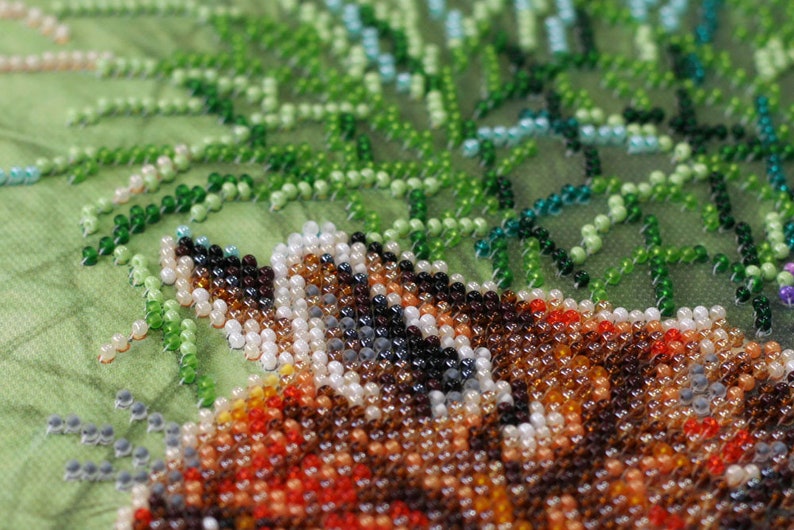 Beaded painting set Embroidery art Fox and butterfly DIY Bead Embroidery Kit Forest Animals Home wall decor Needlepoint kits