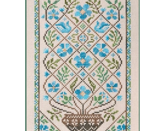 DIY Counted Cross Stitch Kit, Periwinkle Flower Primitive Sampler, Art crafts Needlework kit