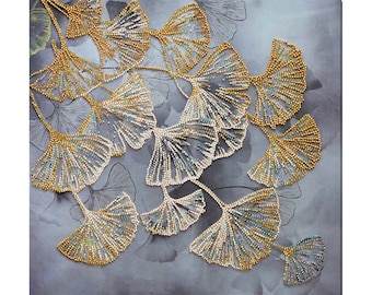 DIY Bead Embroidery Kit, Ginko biloba leaf art, Needlepoint kits Home wall decor Embroidery art Needlework beading on art canvas