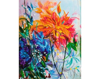 Vivid Flower DIY Bead Embroidery Kit, DIY gift idea, Needlepoint kits, Fantasy Home wall decor, Embroidery art, Beaded painting set