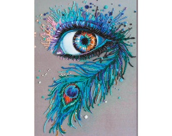 Kit de bordado de cuentas DIY, ojo de pavo real, kit de punto de aguja colorido, decoración del hogar, arte de bordado de cuentas, juego de pintura con cuentas, idea de regalo DIY