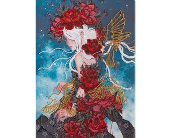 DIY Bead Embroidery Kit, On the way to the dream/ Red flowers woman, Needlepoint kits Embroidery art Needlework beading on art canvas