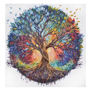 Colorful Tree of Life Counted Cross Stitch Kit: DIY Modern Embroidery Needlepoint kit