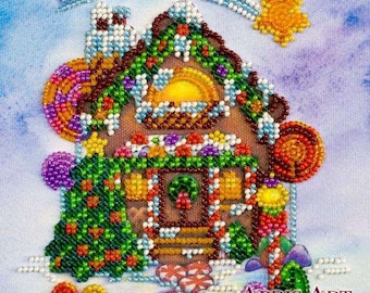 DIY Bead Embroidery Kit Christmas bead kit Gingerbread house DIY gift idea Needlepoint kits Home decor Embroidery art Beaded painting set