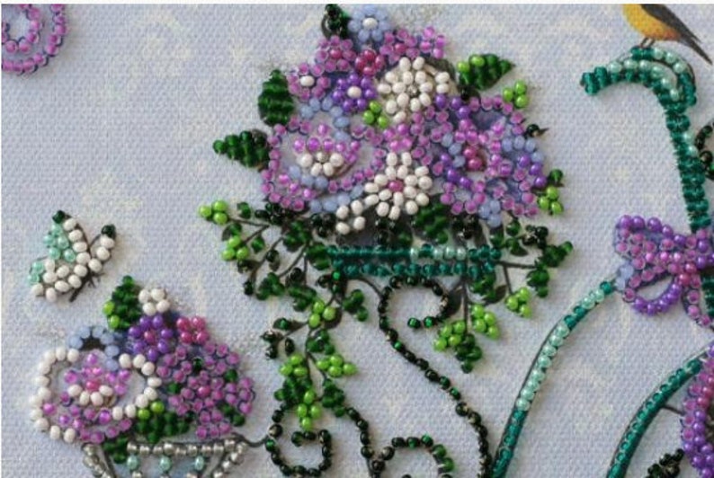DIY Bead Embroidery Kit Lavender Vintage Romantic Provence DIY gift idea Needlepoint kits Home decor Embroidery art Beaded painting set