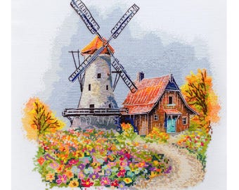 油絵　「白い風車小屋」サイズF6 油彩画 ラマンチャの風車 スペイン F20 風景画 額装 アクリル板 【公式