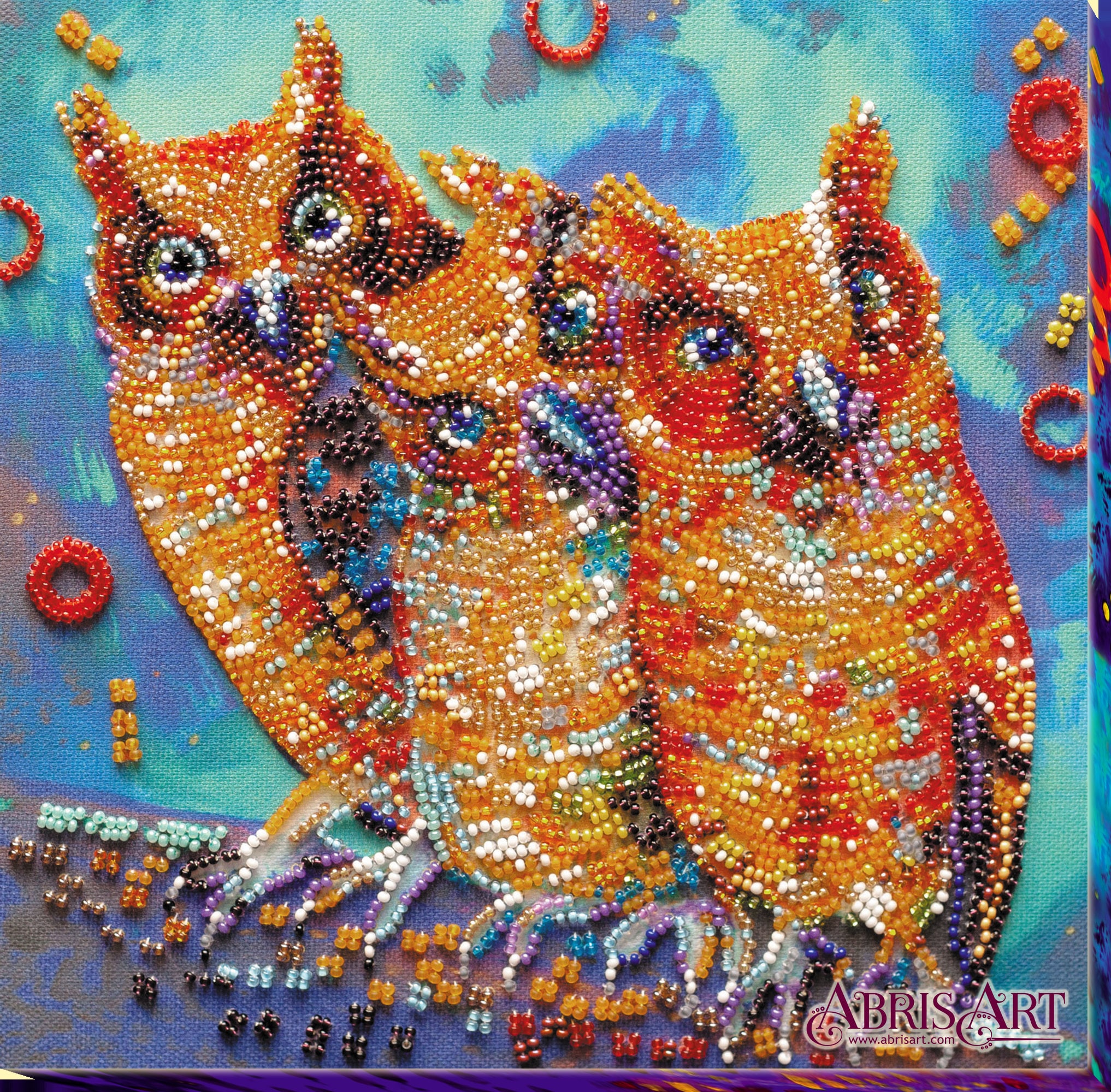 DIY Bead Embroidery Kit, Funny Owls Trio, Needlepoint kits, Forest Animals Home decor, Embroidery ar