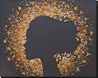 DIY Bead Embroidery Kit, Sparkle / Woman profile, Needlepoint kits Home wall decor Embroidery art Needlework beading on art canvas