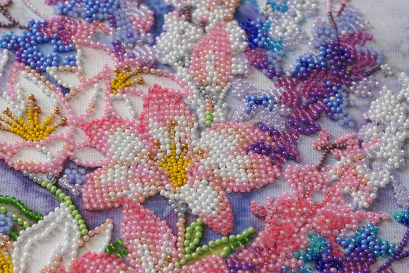 DIY Beading Kit Light Pink Flowers, Beadwork Kit, Bead Embroidery Kit