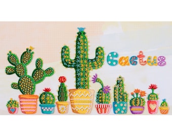 Cactus DIY Bead Embroidery Kit DIY gift idea Needlepoint kits Cacti  Home decor Embroidery art Beaded painting set Needlepoint beading