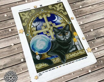 Black Cat Bead Embroidery Kit, Mystical Beadwork Beading kit