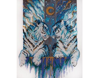 DIY Bead Embroidery Kit White Tigers ( Guardians of the North ) Needlepoint kits Embroidery art Beaded painting set Needlepoint beading