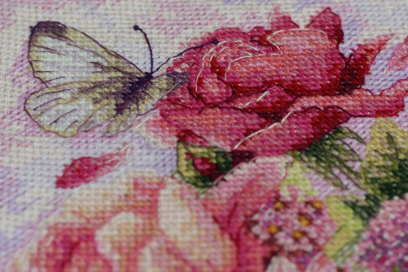 Needlepoint kit Cross Stitch Kit Pink Flowers Counted cross stitch full kit Art crafts kit Modern Embroidery Kit