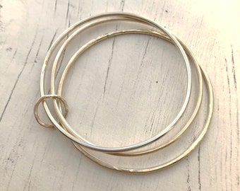 Trio of solid sterling silver bangles, stacking bangles, christmas gift, silver jewellery, gift for mum, gift for sister, wife