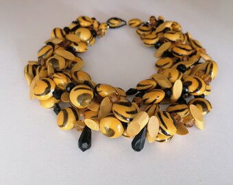 To bee or not to bee - superbe collier à 5 rangs en jaune noir - court