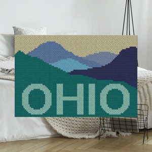 Go To the Mountains of Ohio C2C and Graphghan Crochet Pattern Easy PDF for Corner to Corner Crochet Blanket Includes Graph Word Block Charts