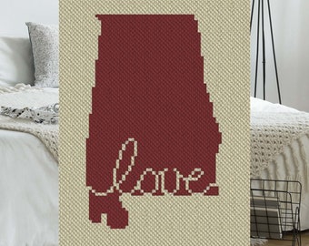 Alabama Love C2C Afghan Crochet Pattern | Corner to Corner Crochet Blanket Crochet Pattern |Graph Included for Graphghan Cross Stitch Filet