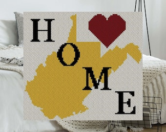 West Virginia Home C2C Afghan Crochet Pattern | Corner to Corner Crochet PDF Blanket Pattern | Graph Chart Graphghans Cross-Stitch Tapestry