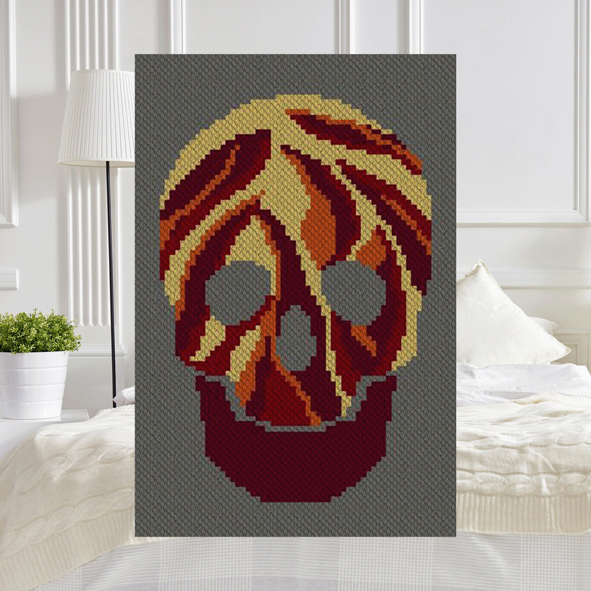 Blaze C2C Graphghan Afghan PDF Crochet Pattern | Flaming Skull Blanket