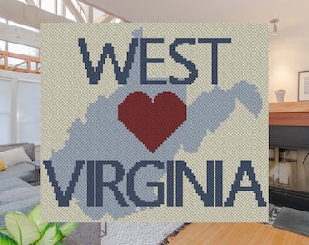 Heart West Virginia C2C Afghan Crochet Pattern | Corner to Corner Crochet Blanket PDF Pattern | Graph Chart Graphghans Cross Stitch Tapestry
