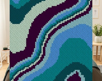 Patrón de ganchillo Geode C2C / Patrón de ganchillo PDF de esquina a esquina 4 mantas afganas y tabla gráfica para mosaico de tapiz de punto de cruz Graphghans