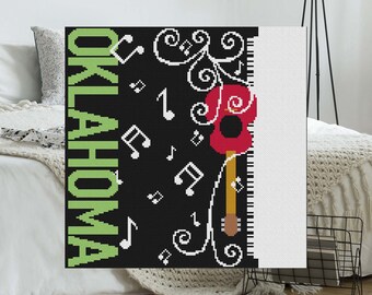 Tuned Up in Oklahoma C2C & Graphghan Afghan Crochet Pattern PDF Blanket Pattern Piano Guitar Music Latch Hook Tapestry Cross Stitch Gift