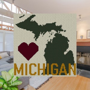 Heart Michigan C2C Afghan Crochet Pattern | Corner to Corner PDF Crochet Blanket | Graph Chart Graphghans Cross Stitch Tapestry Intarsia