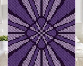 Purple Rays C2C Lapghan Afghan Crochet Pattern | Corner to Corner Crochet Blanket Pattern | Graph Chart for Cross Stitch Graphghans Tapestry