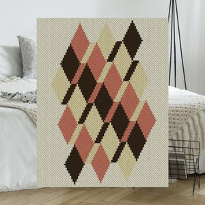 Modèle de crochet afghan C2C en perspective | Modèle de couverture au crochet PDF d&#39;un coin à l&#39;autre | Tableau graphique pour point de croix Graphghans Tentures