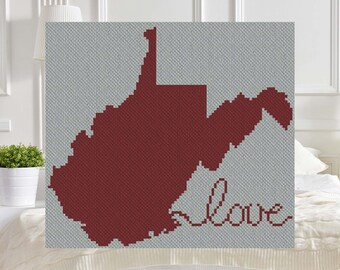 West Virginia Love C2C Afghan Crochet Pattern | Corner to Corner Crochet Blanket PDF Pattern | Graph Chart Graphghans Cross Stitch Tapestry