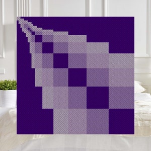 May include: A purple and light purple geometric pattern with a gradient effect. The pattern is made up of squares that are arranged in a diagonal line.