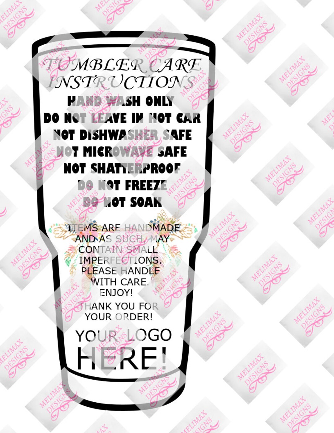 Tumbler Care Card Printable PNG - Etsy