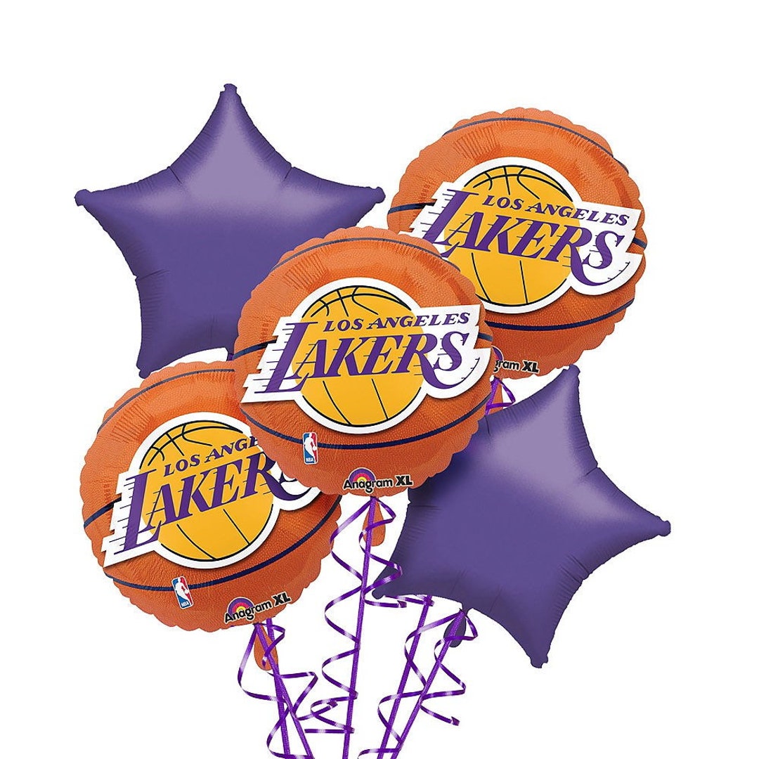 Lakers Balloon Bouquet Basketball Party Lakers Foil Balloon Etsy