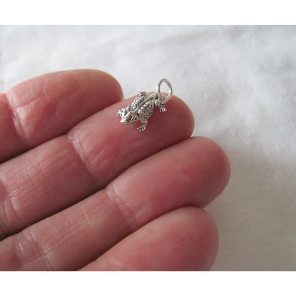 Very Small Sterling Silver Horned Toad Mini Tiny Charm.