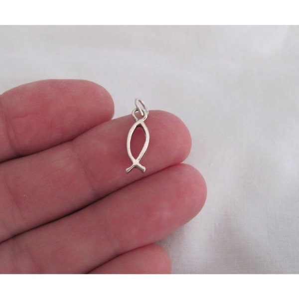 Very Small Sterling Silver 3d Christian Fish Ichthus Mini Tiny Charm.