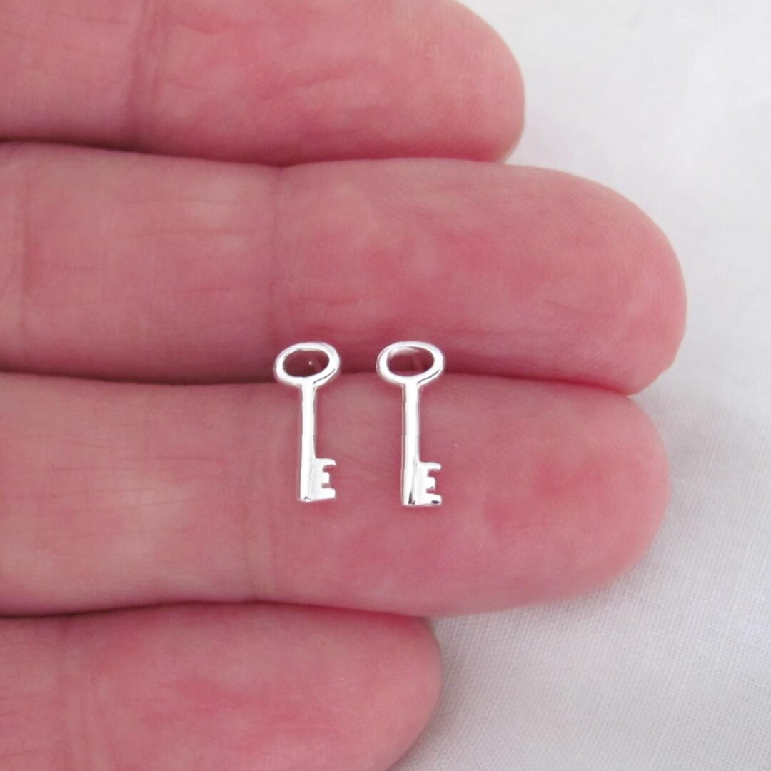 Vintage Sterling Silver Key Post Earrings 11.5mm Stud Jewelry Gift Box ...
