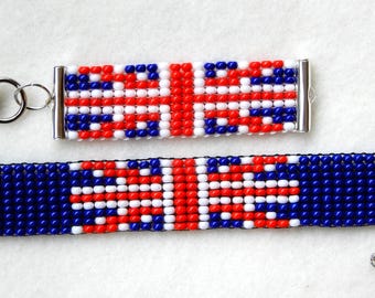 UK British Union Jack flag bead keychain & bracelet, handmade