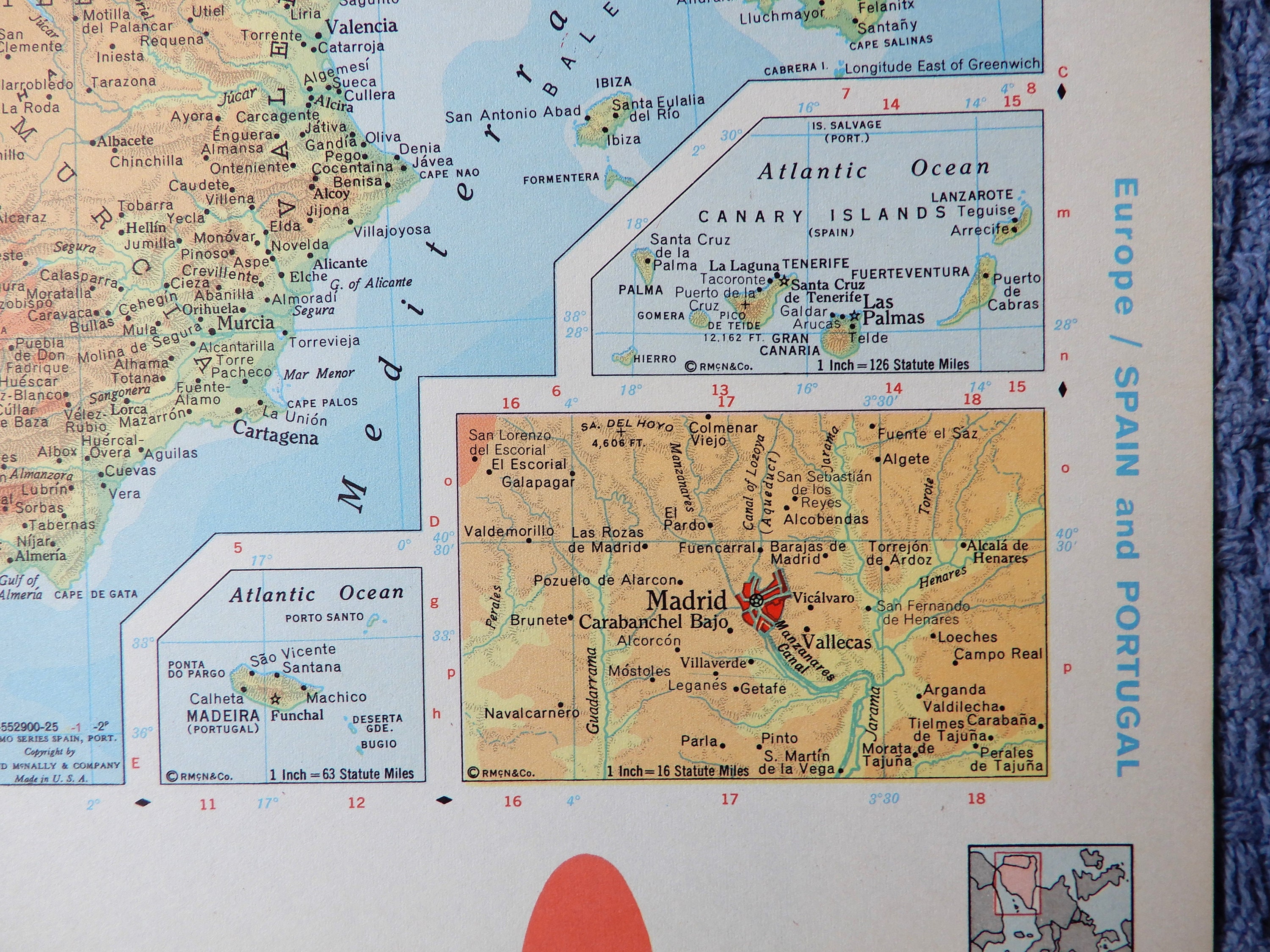 1966 SPAIN PORTUGAL Atlas Map, Vintage World Book Atlas, Full Color - Etsy
