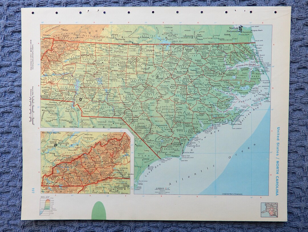 1966 NORTH CAROLINA Atlas Map, Vintage World Book Atlas, Full Color - Etsy