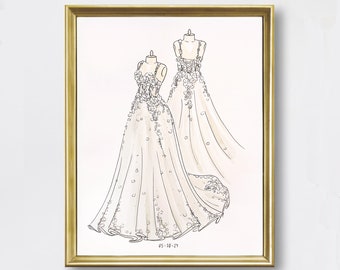 Custom Wedding Dress Illustration with Front and Back