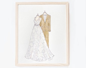 Custom Wedding Dress Illustration- Bride and Groom 8X10