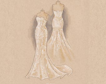 Custom Wedding Dress Illustration Hand-Drawn