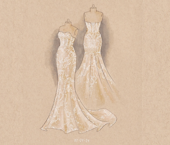 Custom Wedding Dress Illustration Hand-Drawn