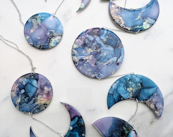 Moon Phase Wall Hanging Garland, Boho Wall Decor, Celestial Home Accessories, Alcohol Ink Art, Unique Gift for Her Mum, Birthday Gift UK
