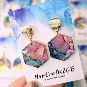 Alcohol Ink Wooden Earrings: Hypoallergenic Resin Dangle Jewelry