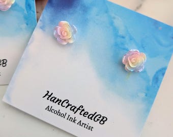 Mother’s Day Flower Stud Earrings | Rainbow Pastel Rose Earrings | Handmade Gift for Mum | Dainty Floral Jewellery | Spring Earrings UK