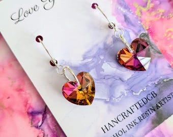 Heart Drop Earrings, Valentine's Day Sparkle Earrings, Love You Lots Gift for Her, Hypoallergenic Glass Acrylic Jewelry
