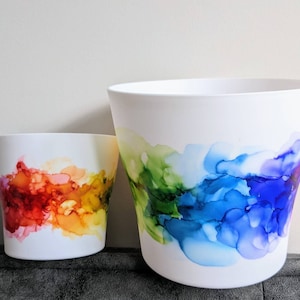 Rainbow Alcohol Ink Painted Pot: Indoor Planter, Pen Holder
