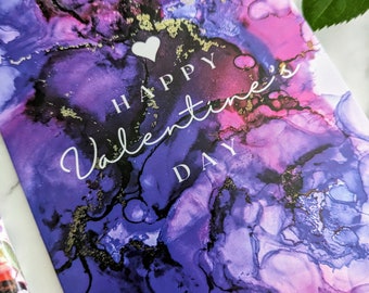 Happy Valentine's Day Card, Colourful Unique, Alcohol Ink Painting, Card for Him Her Them, Unisex, A6 Blank Inside